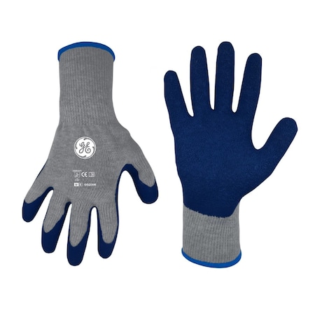 Ge Coated Gloves, Crinkle Rubber, Gray/Royal Blue, L 24 PK GG209M